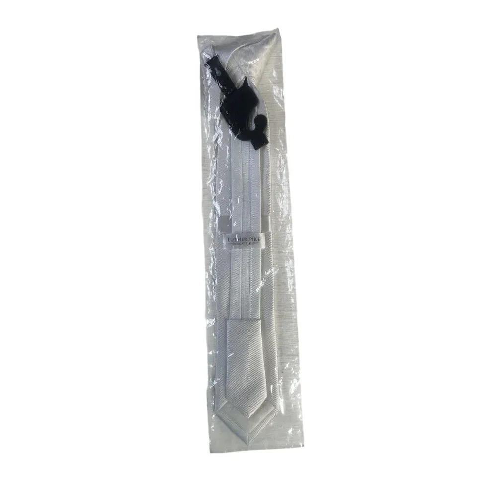 Luther Pike Zipper Pre Tied Satin Look Tie Boys White New Wedding